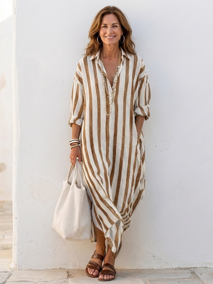 Women’s Stripe Collared Maxi Dress