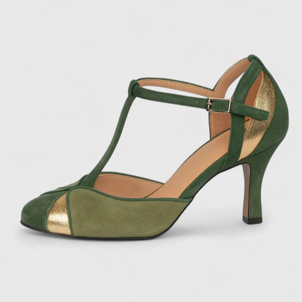 Women’s T-Strap Contrast Panel Heels