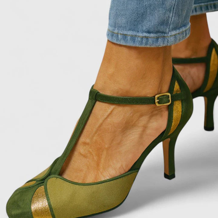 Women’s T-Strap Contrast Panel Heels