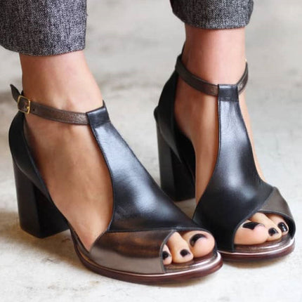 Women’s T-Strap Peep Toe Block Heel Sandals