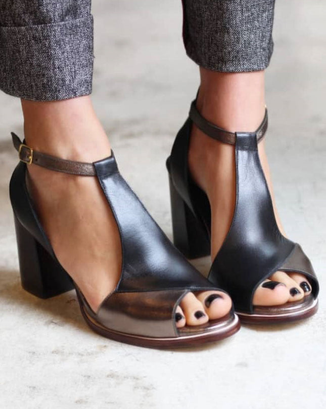 Women’s T-Strap Peep Toe Block Heel Sandals