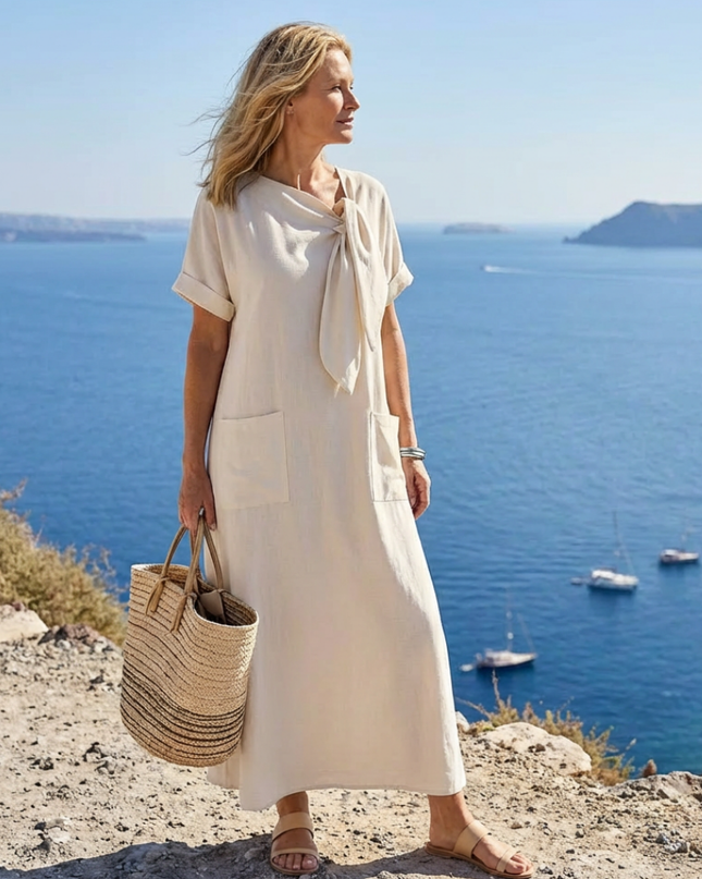 Women’s Tie Neck Pocket Maxi Dress