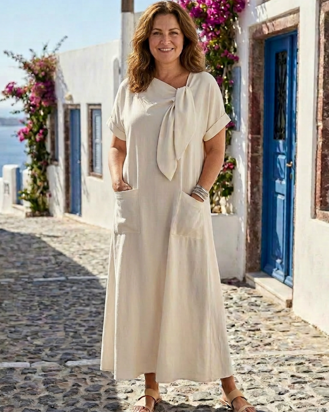 Women’s Tie Neck Pocket Maxi Dress