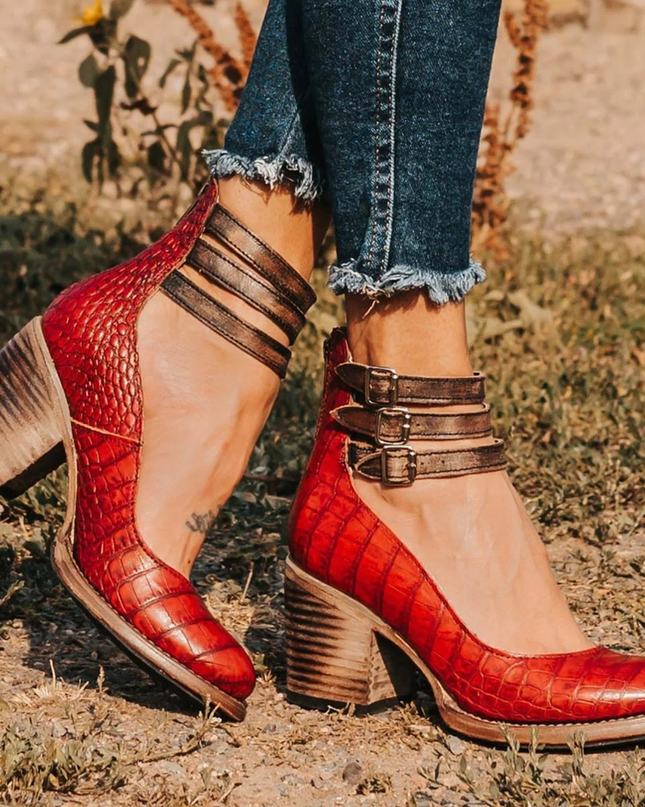 Women’s Triple Buckle Cutout Ankle Boots