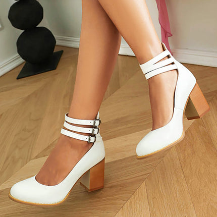 Women’s Triple Strap Block Heel Pumps