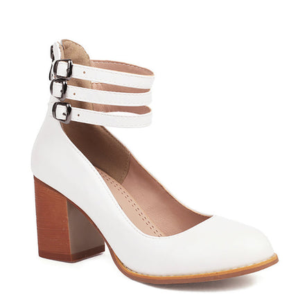 Women’s Triple Strap Block Heel Pumps