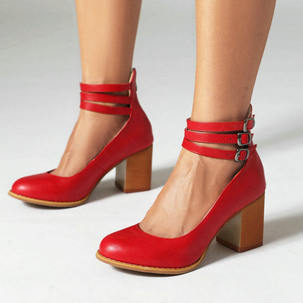 Women’s Triple Strap Block Heel Pumps