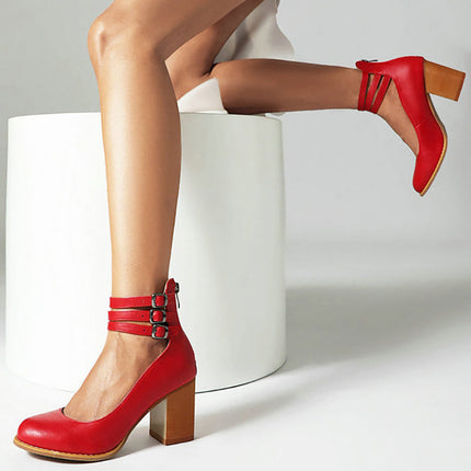 Women’s Triple Strap Block Heel Pumps