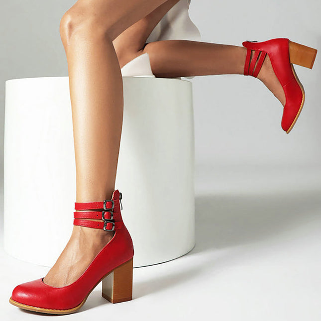 Women’s Triple Strap Block Heel Pumps