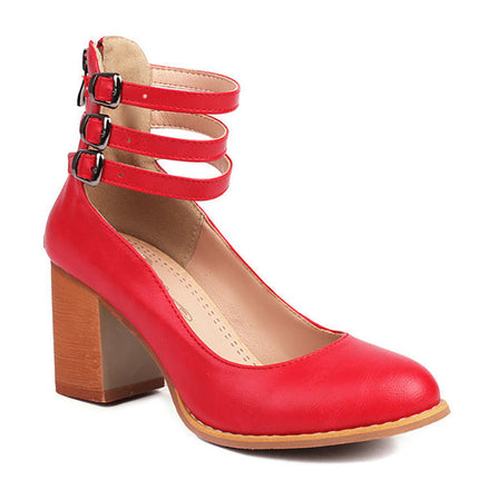 Women’s Triple Strap Block Heel Pumps