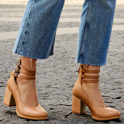 Women’s Triple Strap Block Heel Pumps