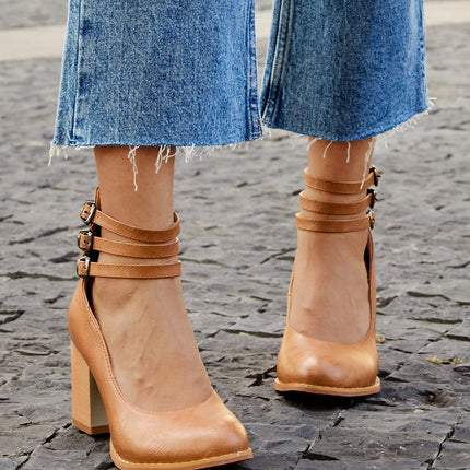Women’s Triple Strap Block Heel Pumps