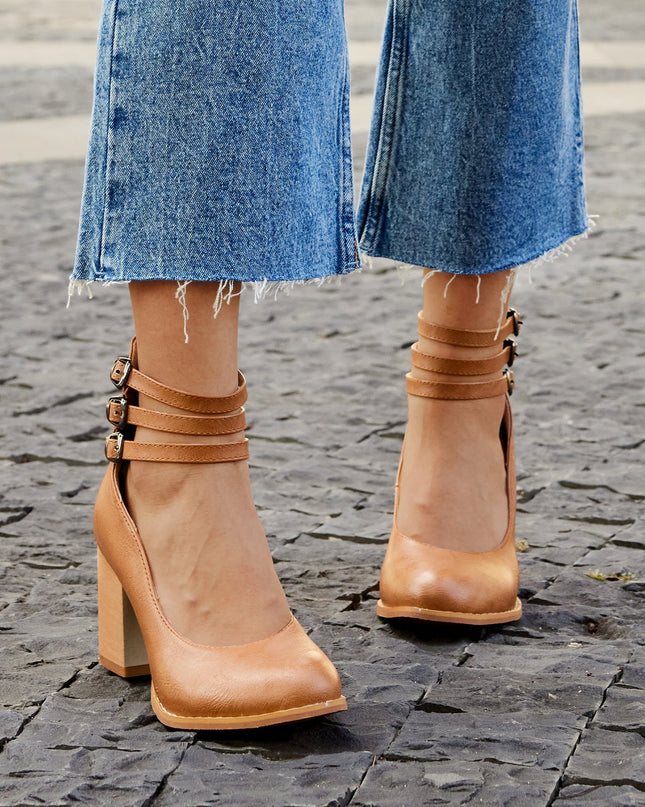Women’s Triple Strap Block Heel Pumps