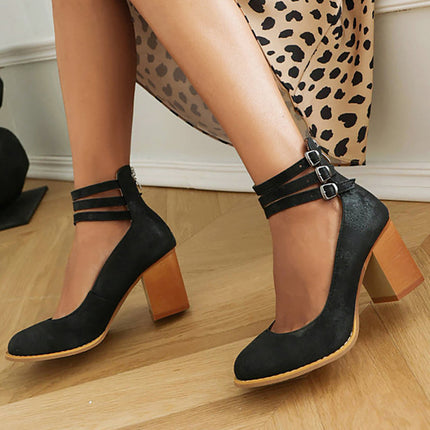 Women’s Triple Strap Block Heel Pumps