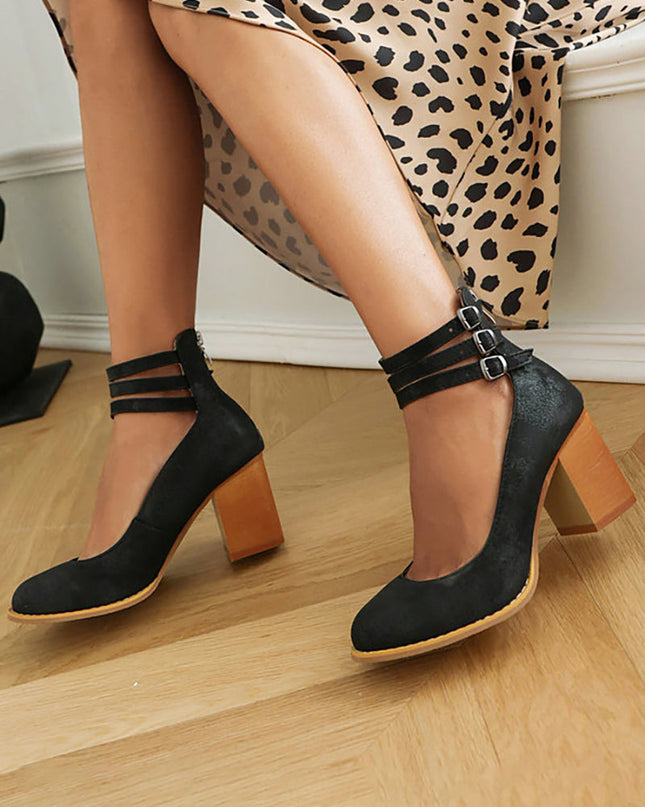 Women’s Triple Strap Block Heel Pumps