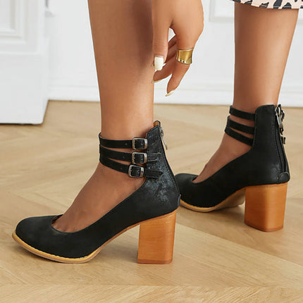 Women’s Triple Strap Block Heel Pumps