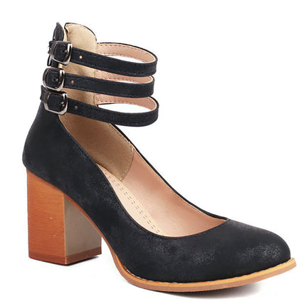 Women’s Triple Strap Block Heel Pumps