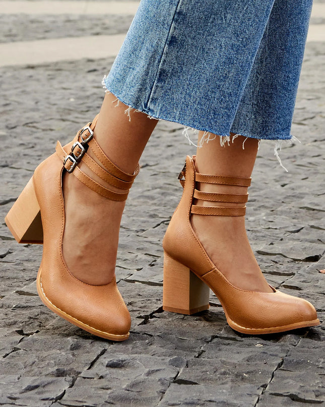 Women’s Triple Strap Block Heel Pumps