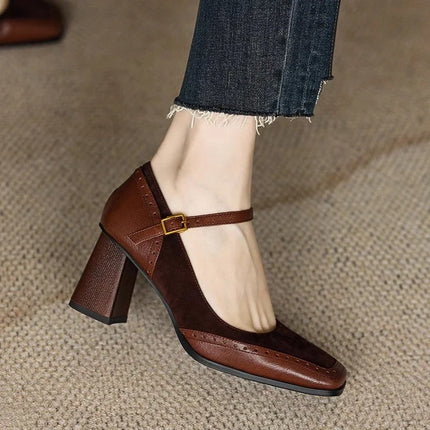 Women’s Vintage Strap Block Heel Pumps