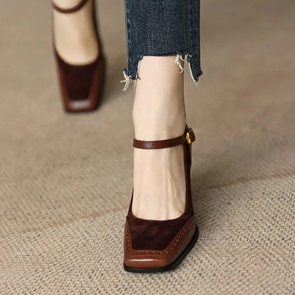 Women’s Vintage Strap Block Heel Pumps