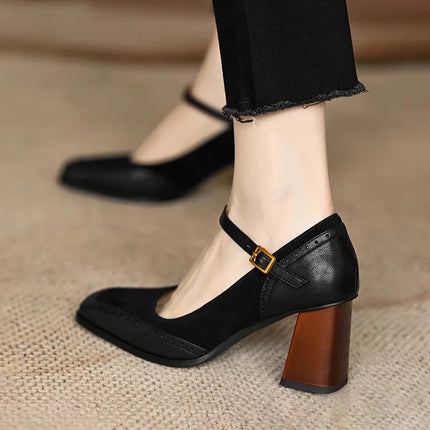 Women’s Vintage Strap Block Heel Pumps
