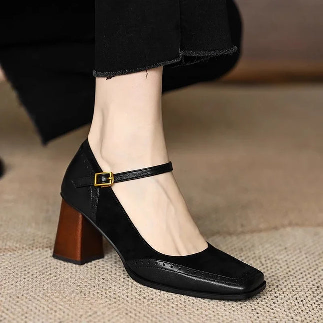 Women’s Vintage Strap Block Heel Pumps