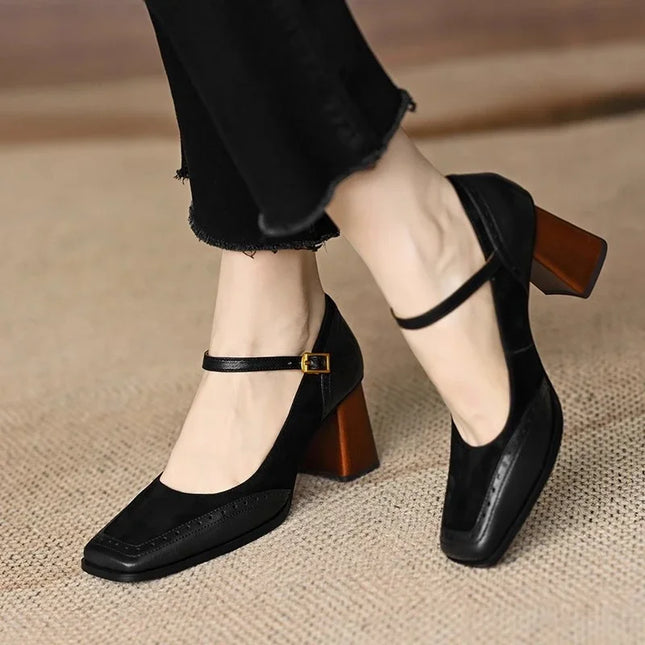 Women’s Vintage Strap Block Heel Pumps