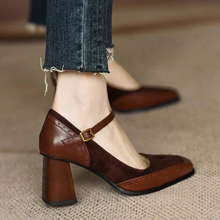 Women’s Vintage Strap Block Heel Pumps