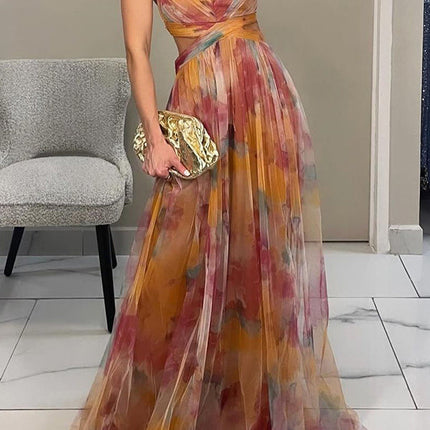 Women’s Watercolor Pleated Summer Maxi Wedding Guest Dress