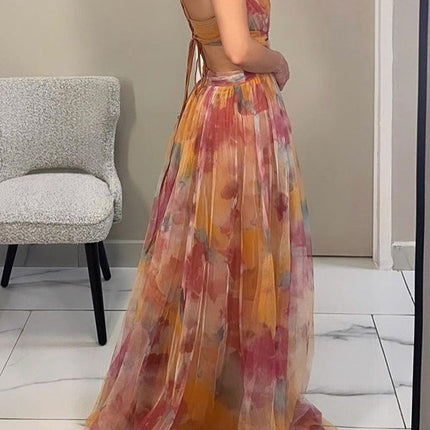 Women’s Watercolor Pleated Summer Maxi Wedding Guest Dress