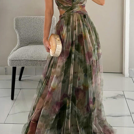 Women’s Watercolor Pleated Summer Maxi Wedding Guest Dress