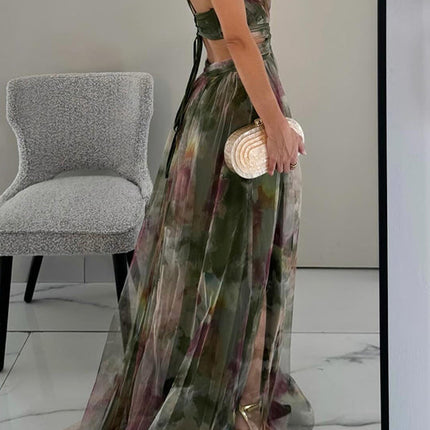Women’s Watercolor Pleated Summer Maxi Wedding Guest Dress