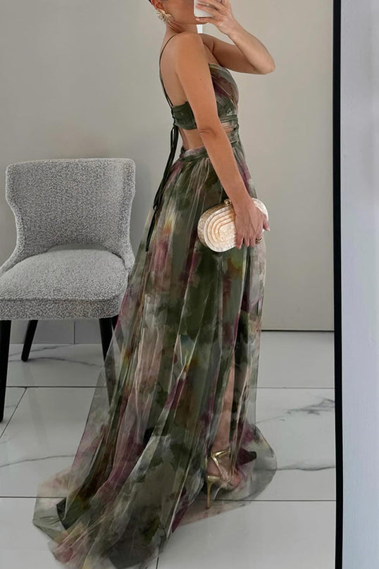 Women’s Watercolor Pleated Summer Maxi Wedding Guest Dress