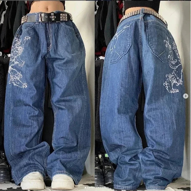 Women's Baggy Cargo Jeans – Wide Leg Utility Pocket Denim