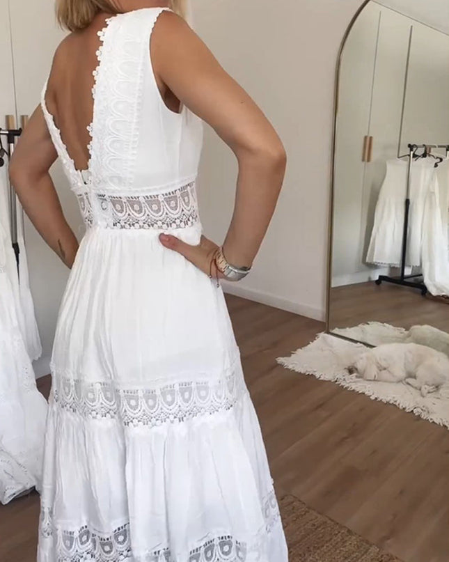 Women's Boho Chic Lace Midi Dress