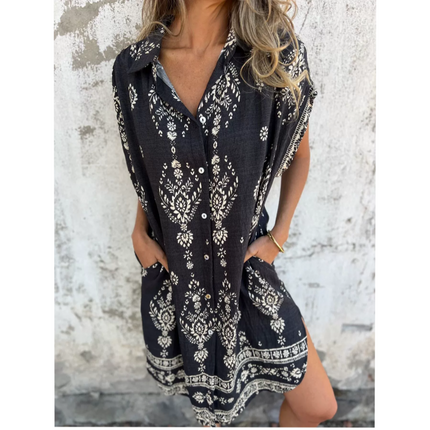 Women's Boho Border Print Tunic Dress