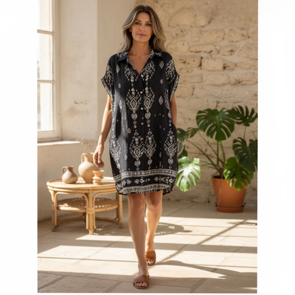 Women's Boho Border Print Tunic Dress