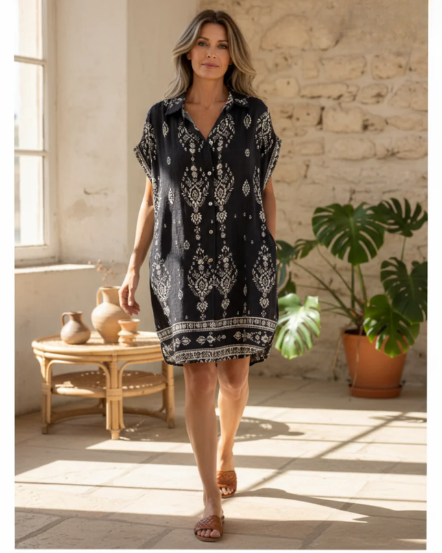 Women's Boho Border Print Tunic Dress