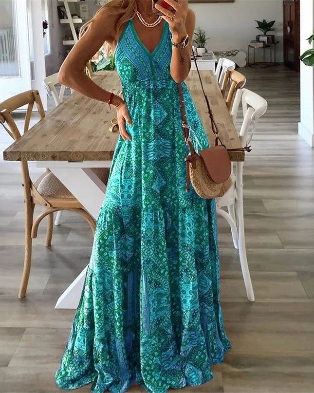 Women's Boho Chic Halter Maxi Dress