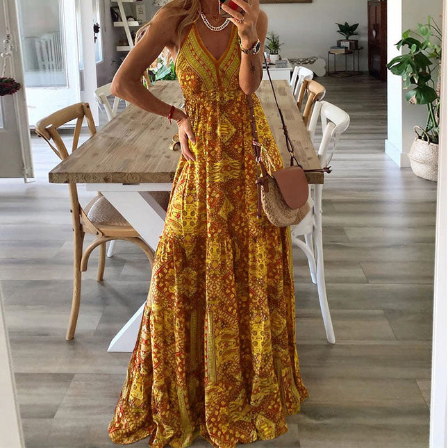 Women's Boho Chic Halter Maxi Dress