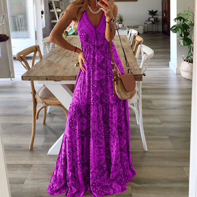 Women's Boho Chic Halter Maxi Dress