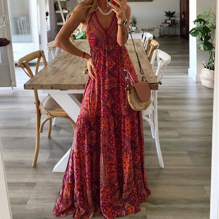 Women's Boho Chic Halter Maxi Dress