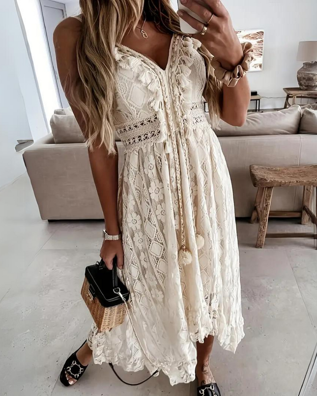 Women's Boho Lace Midi Dress