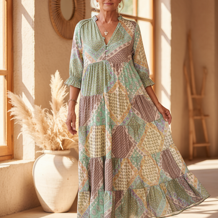 Women's Boho Patchwork Maxi Dress