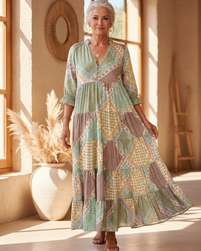 Women's Boho Patchwork Maxi Dress