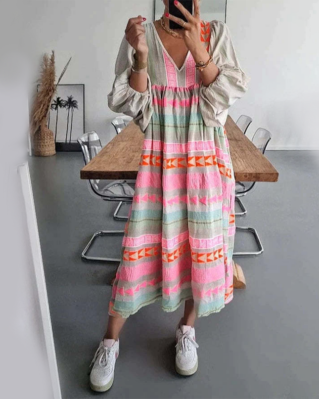 Women's Boho Patchwork Midi Dress