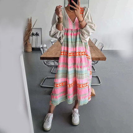 Women's Boho Patchwork Midi Dress