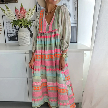 Women's Boho Patchwork Midi Dress