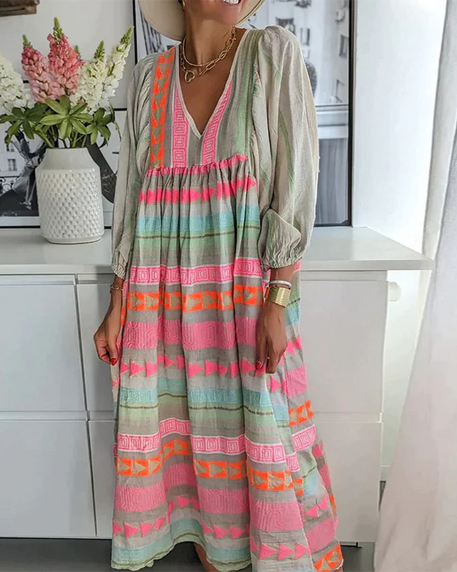 Women's Boho Patchwork Midi Dress