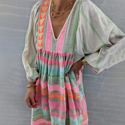 Women's Boho Patchwork Midi Dress